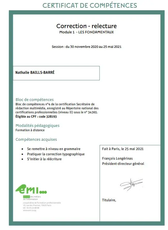 Certificat de compétence de l'EMI